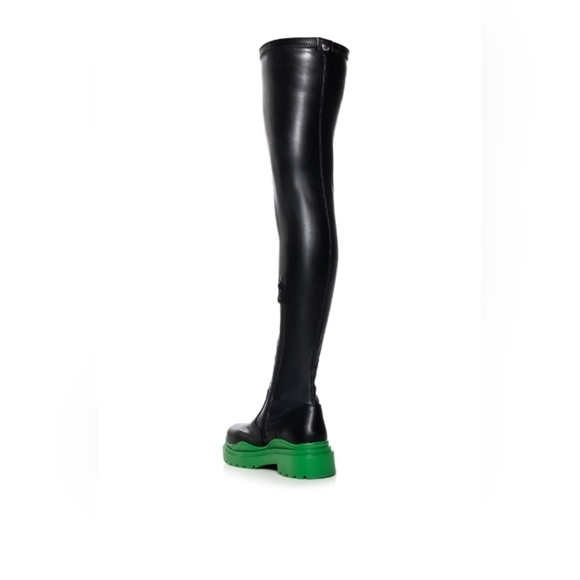 AZALEA WANG "RADIOACTIVE RUNAWAY" Stylish Black and Green Platform Boots - Picture 3 of 5